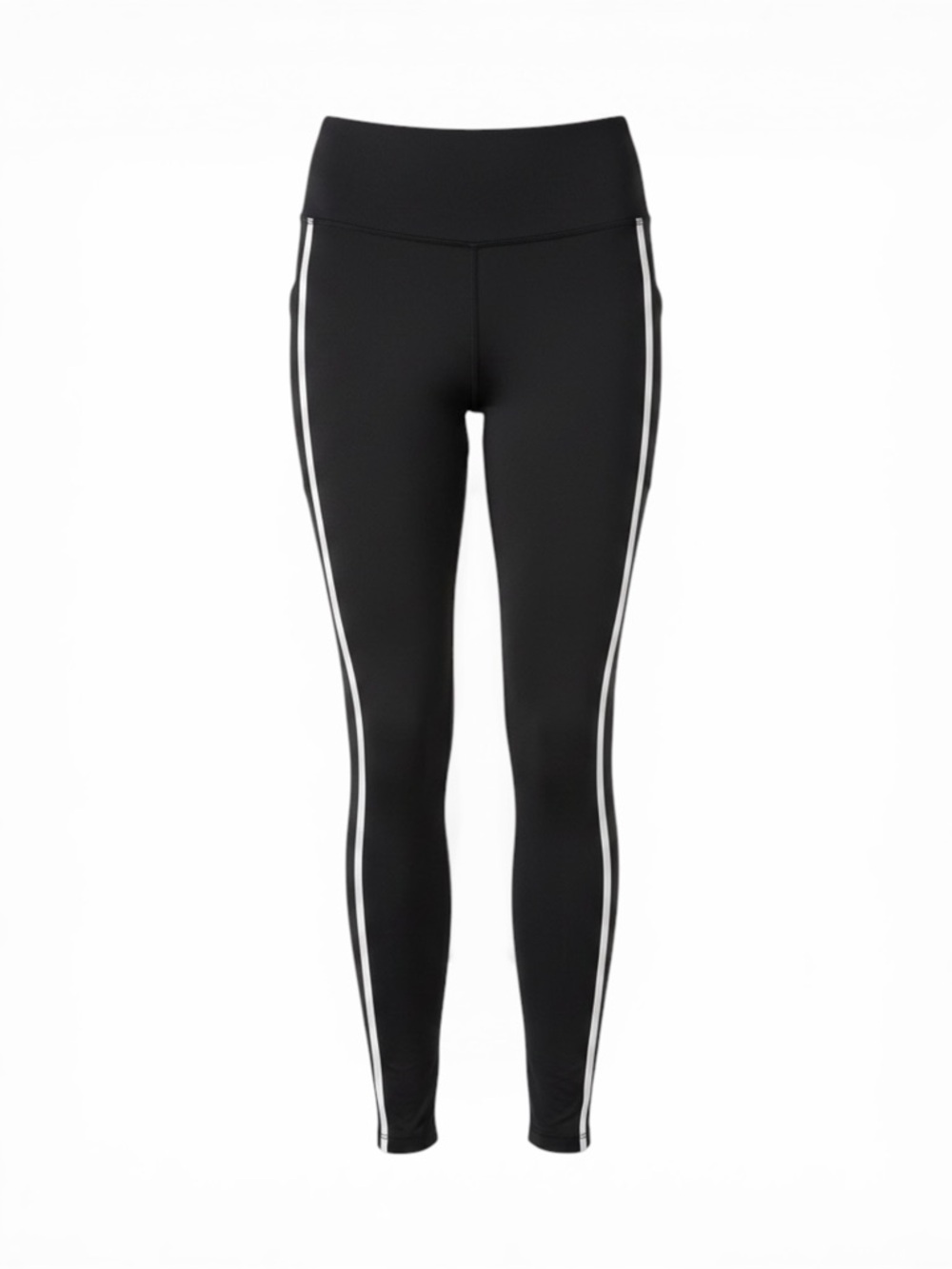 High-Waist Black Leggings with Side Stripes
